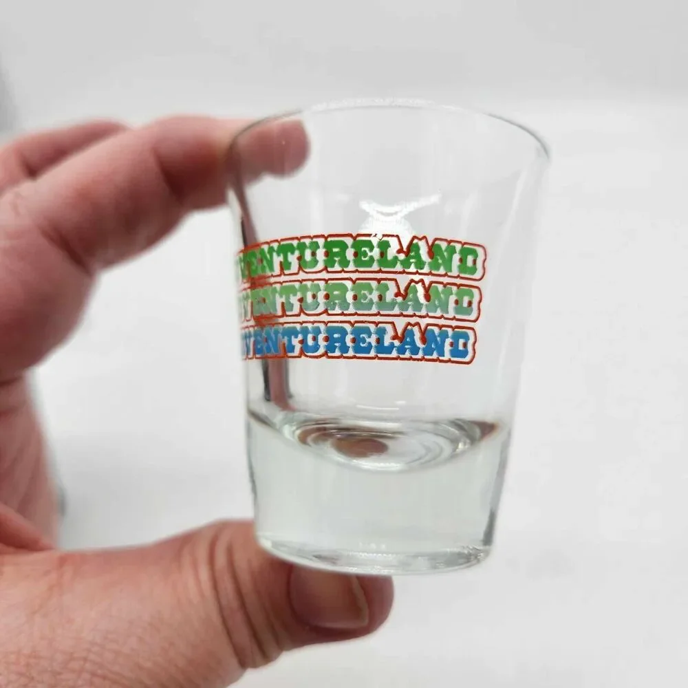 Set of 2 Adventureland Des Moines Iowa Shot Glasses Amusement Park Souvenir